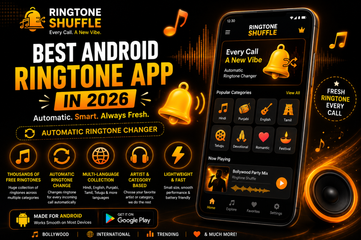 Best Android Ringtone App in 2026 by Ringtone Shuffle with automatic ringtone changer, thousands of free ringtones, and multi-language ringtone collections.