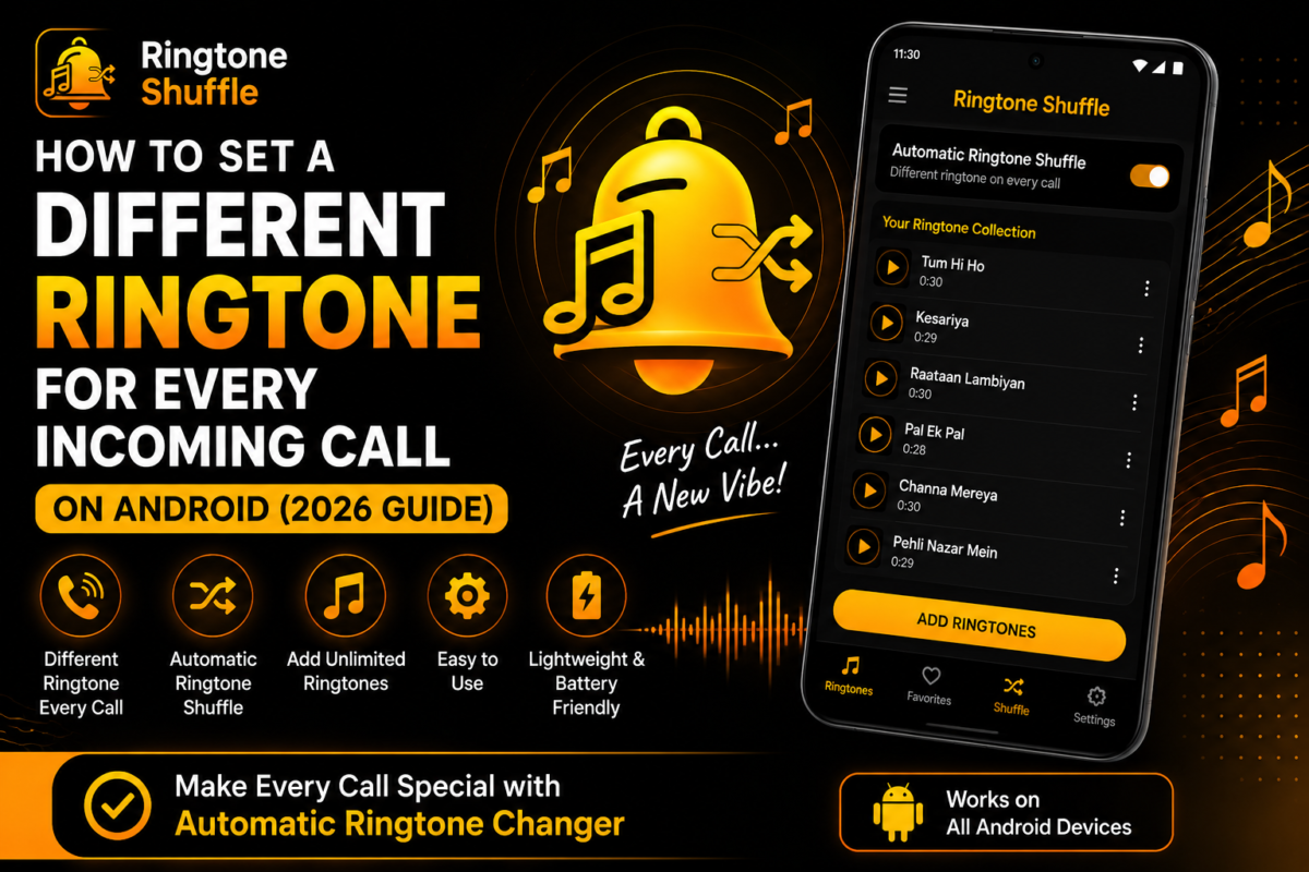 How to set a different ringtone for every incoming call on Android using Ringtone Shuffle automatic ringtone changer app.